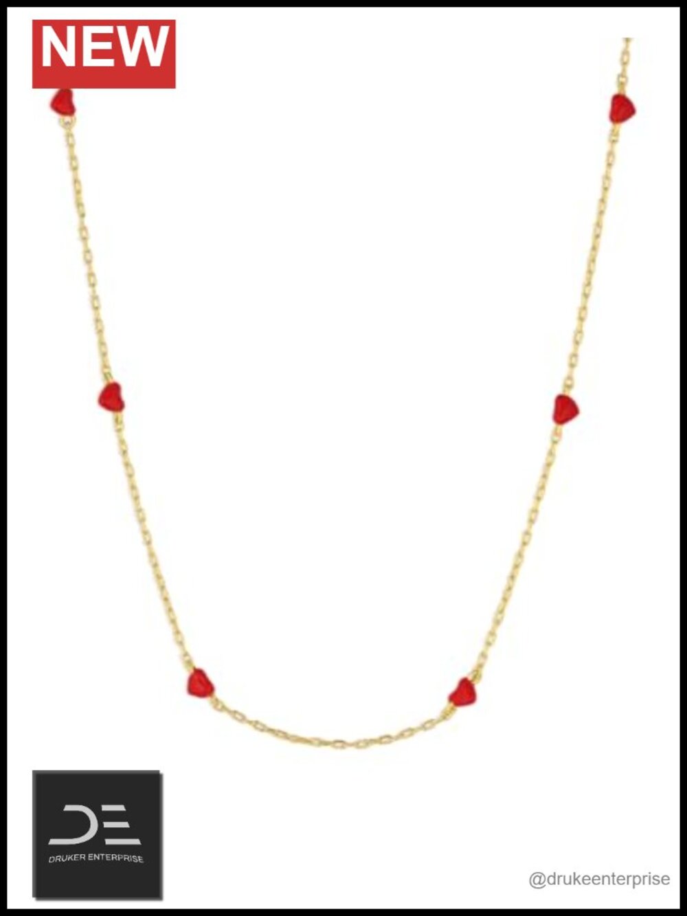 18k Gold Plated Dainty Red Enamel Heart Pendant Necklace Adjustable 15-17"
